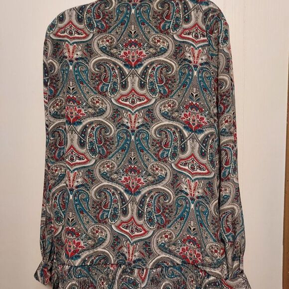blouse XXL VGC  26 pit to pit 29 3/4 length tourquoise,red,black silver and whi - Picture 2 of 5